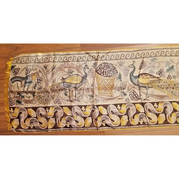 Pure silk scarf rolled edges Peacock Design rectangle 64" x 13.25"       H1 - Picture 5 of 8